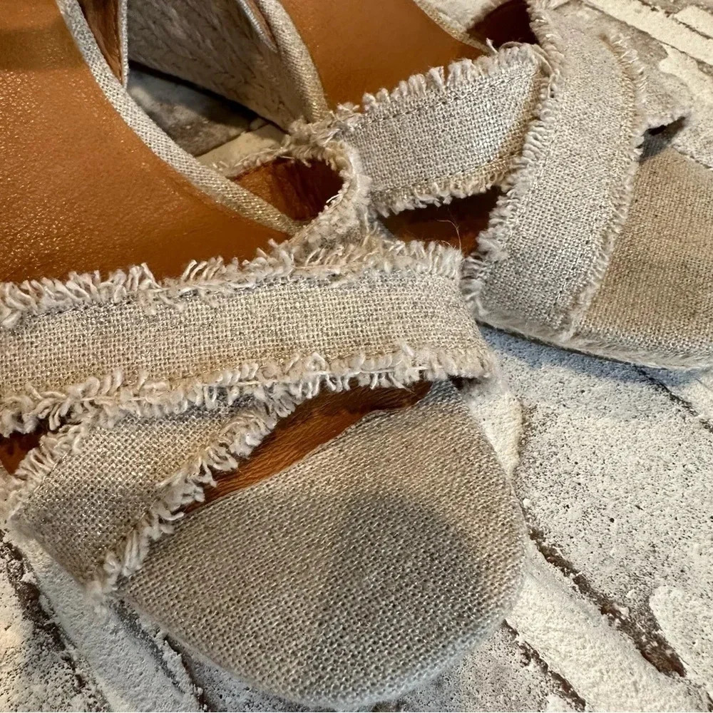 Lucky Brand Myghan Espadrille Linen Wedge Sandal Ankle strap Size 9.5 - Picture 5 of 11